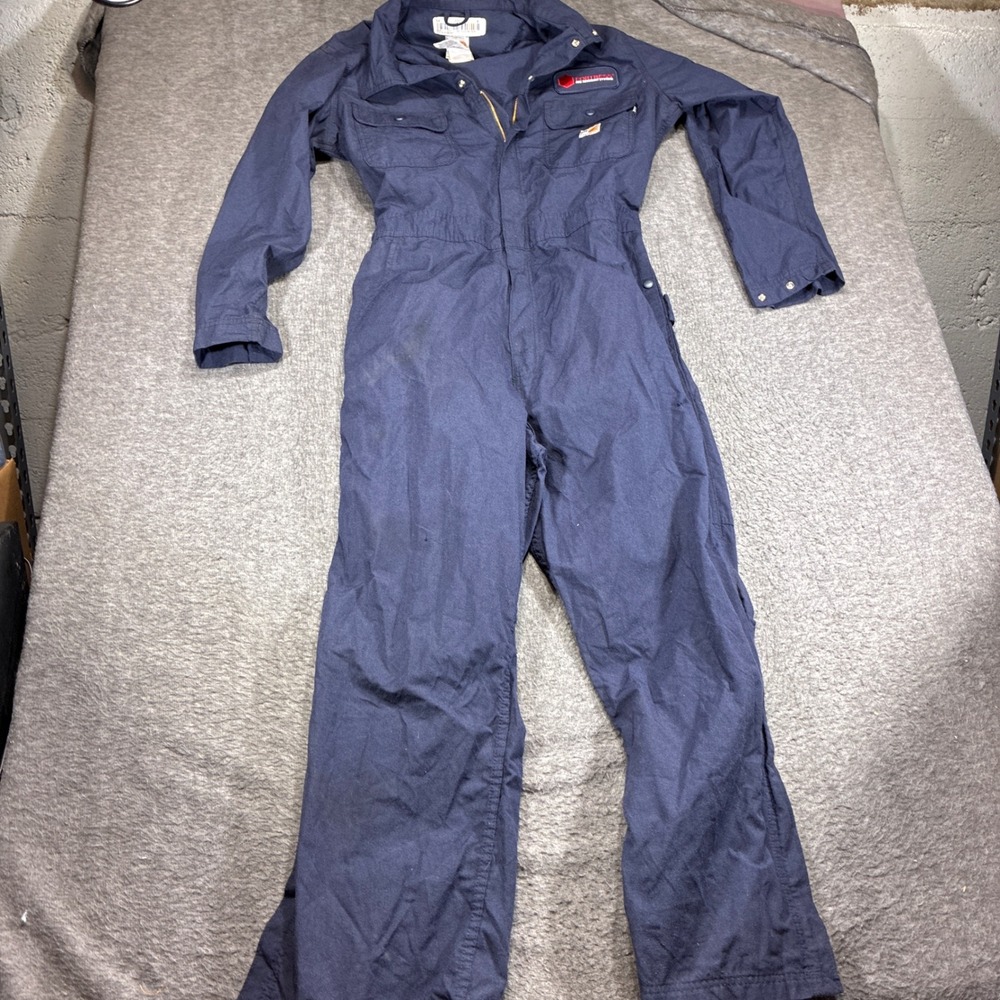 Carhartt FR Coveralls Men Medium Navy Blue Flame Resistant Workwear Gridstop